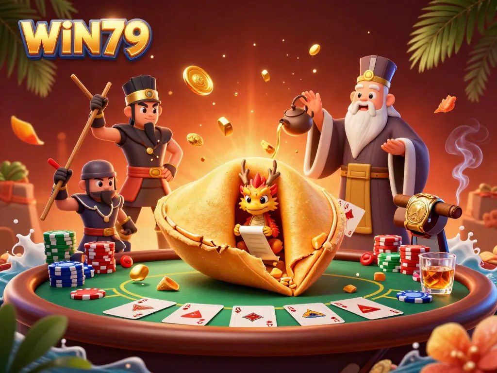 Experience the exciting atmosphere of WIN79 casino with a vibrant scene of fortune and gaming elements.