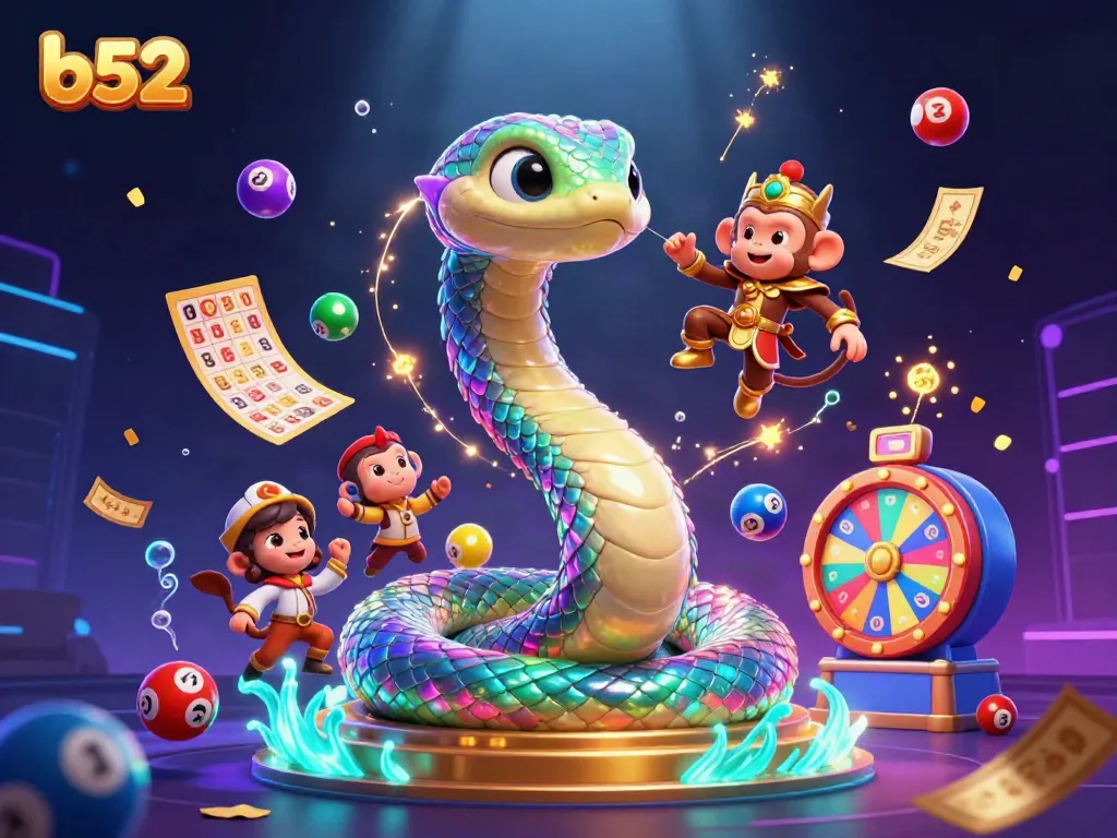 Experience vibrant gameplay at b52 with a lively scene featuring a rainbow serpent and playful monkey king.