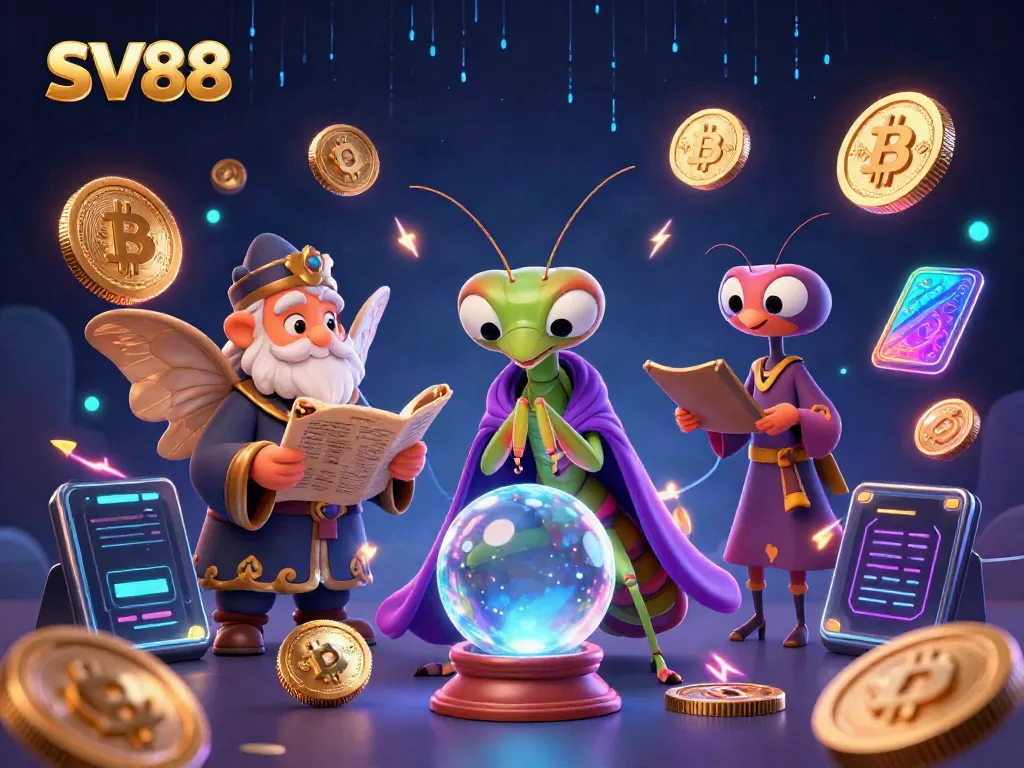 Engage with SV88's captivating gaming experience through a cartoon fortune teller and scholarly moth.