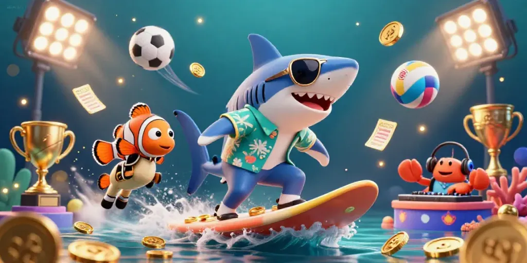 Catch exciting moments at mb888888 with our vibrant underwater casino scene filled with fun characters and dynamic sports elements.