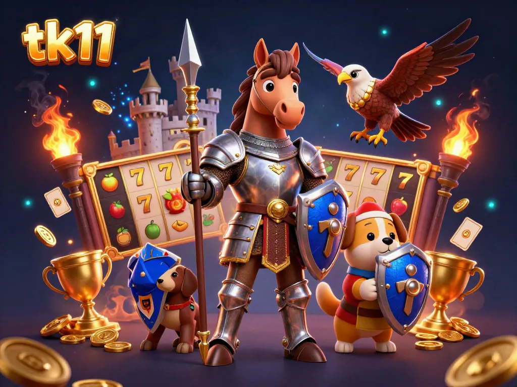 Play the engaging tk11 slots with intricate characters and vibrant casino elements.