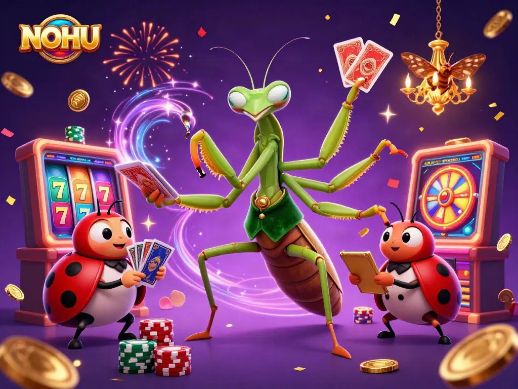 Experience the excitement at NOHU with colorful slot reels and engaging game dynamics in this vibrant scene.