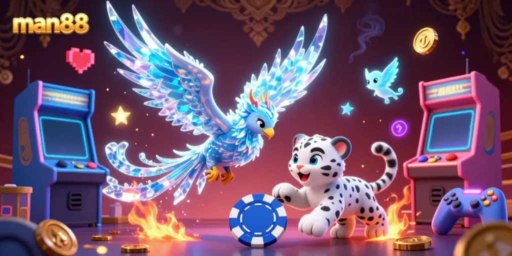 Experience exciting gaming adventures at man88 with festive visual elements and a vibrant scene.