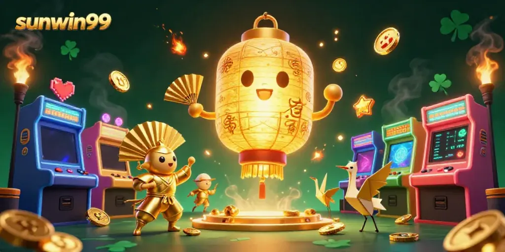 Experience the magic of sunwin99 with golden lanterns and vibrant casino themes.