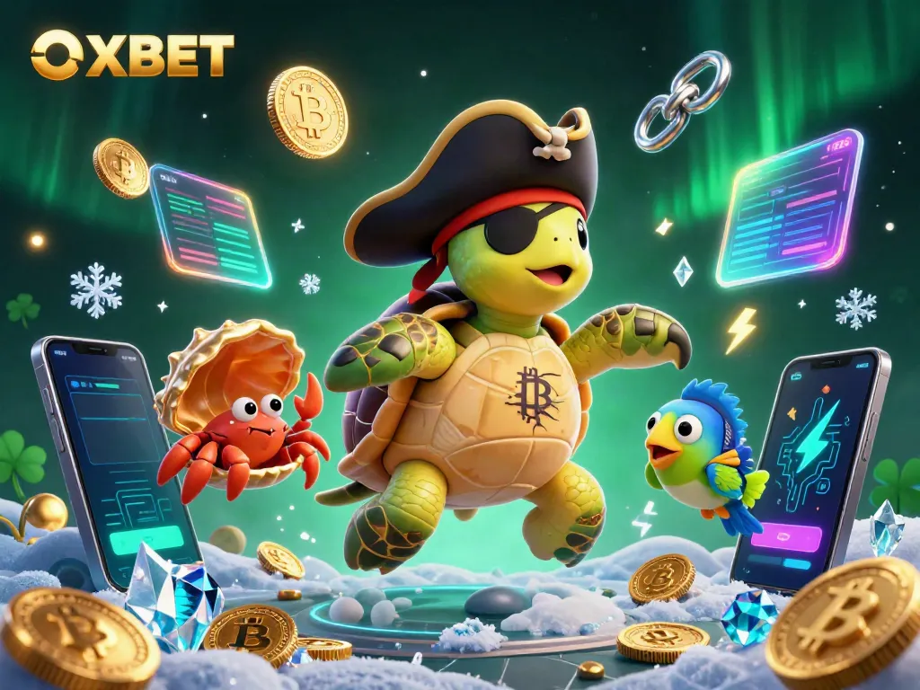 Experience exciting gaming at OXBET with vibrant characters and crypto elements floating above treasures.