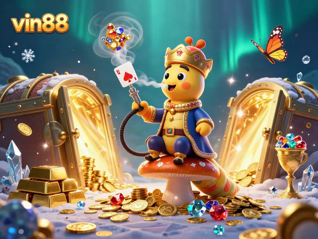 Spin and win at vin88 with our unique 3D casino illustration featuring vibrant elements and exciting symbols.