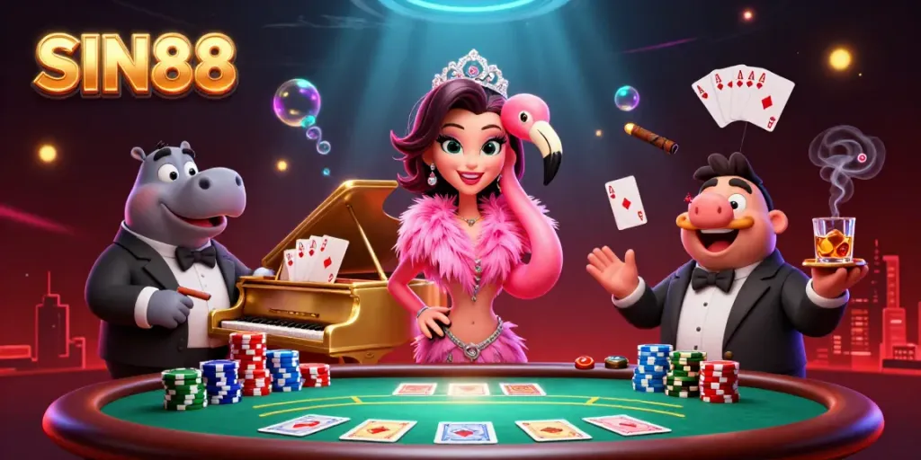 Experience excitement at SIN88 with vibrant casino characters and thrilling gaming elements.