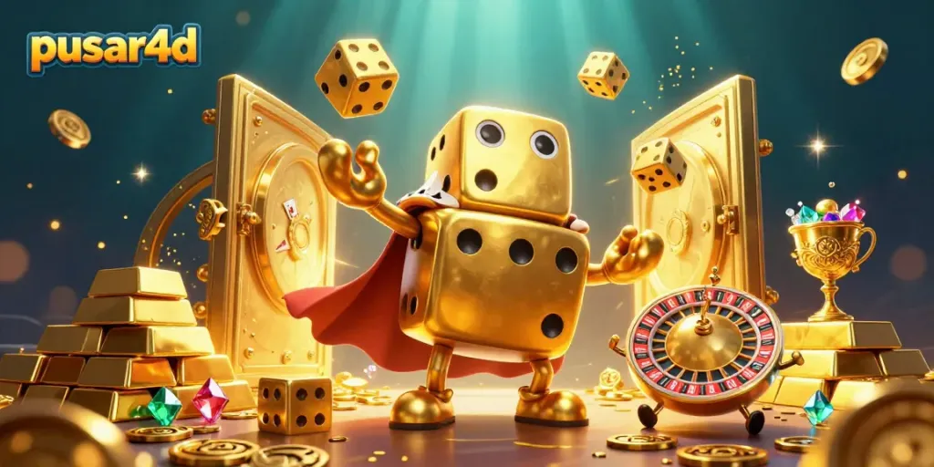 Experience thrilling gaming with pusar4d's dynamic casino characters surrounded by treasures