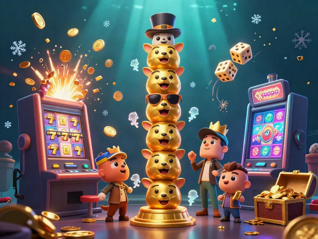 Experience a thrilling slot bonus new member scene with lively casino elements and a playful totem pole.