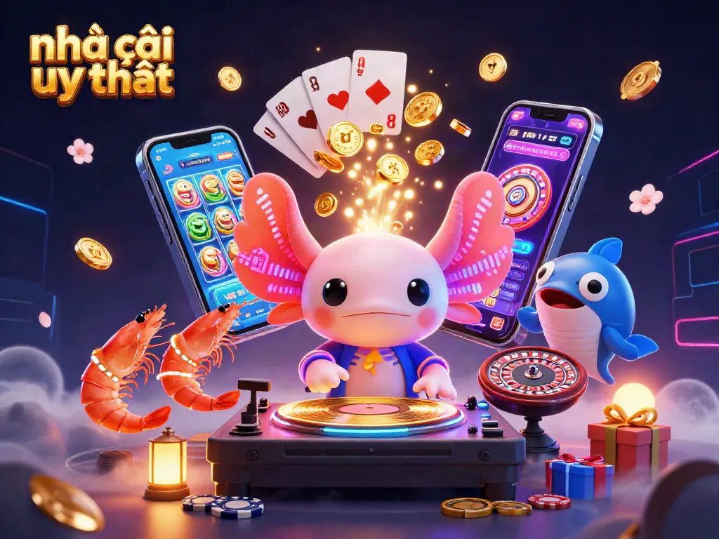Engage with nhà cái uy tín in this vibrant casino scene featuring playful characters and dynamic gaming elements.