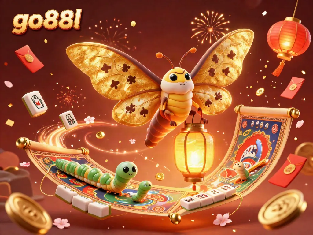 Engage with go88l's vibrant casino world, featuring a majestic atlas moth and dynamic gaming elements.