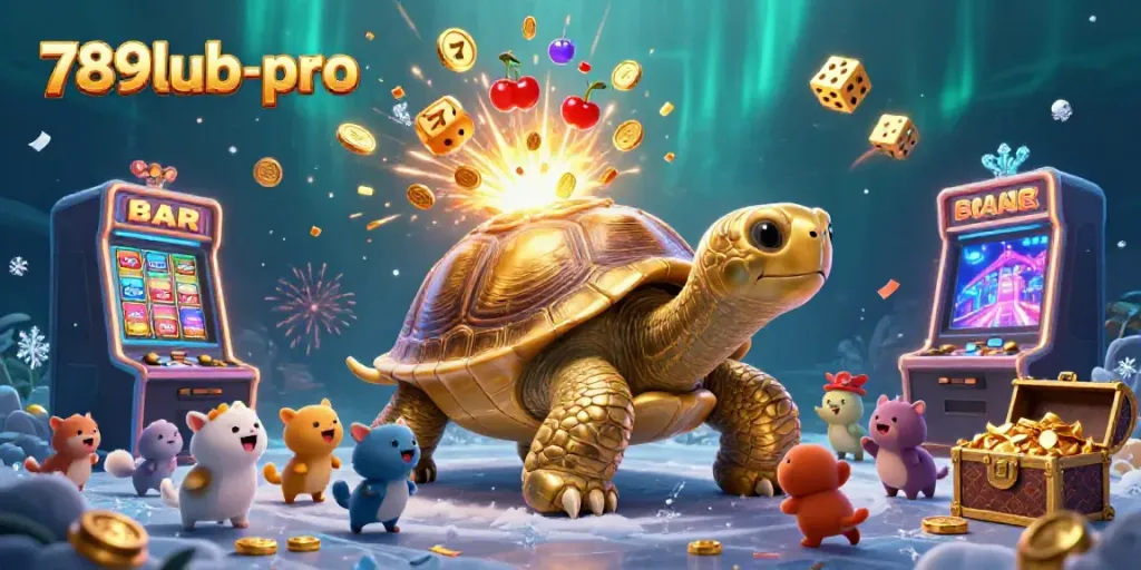 Experience thrilling jackpots at 789lub-pro with a vibrant casino scene featuring a golden tortoise pinball machine.