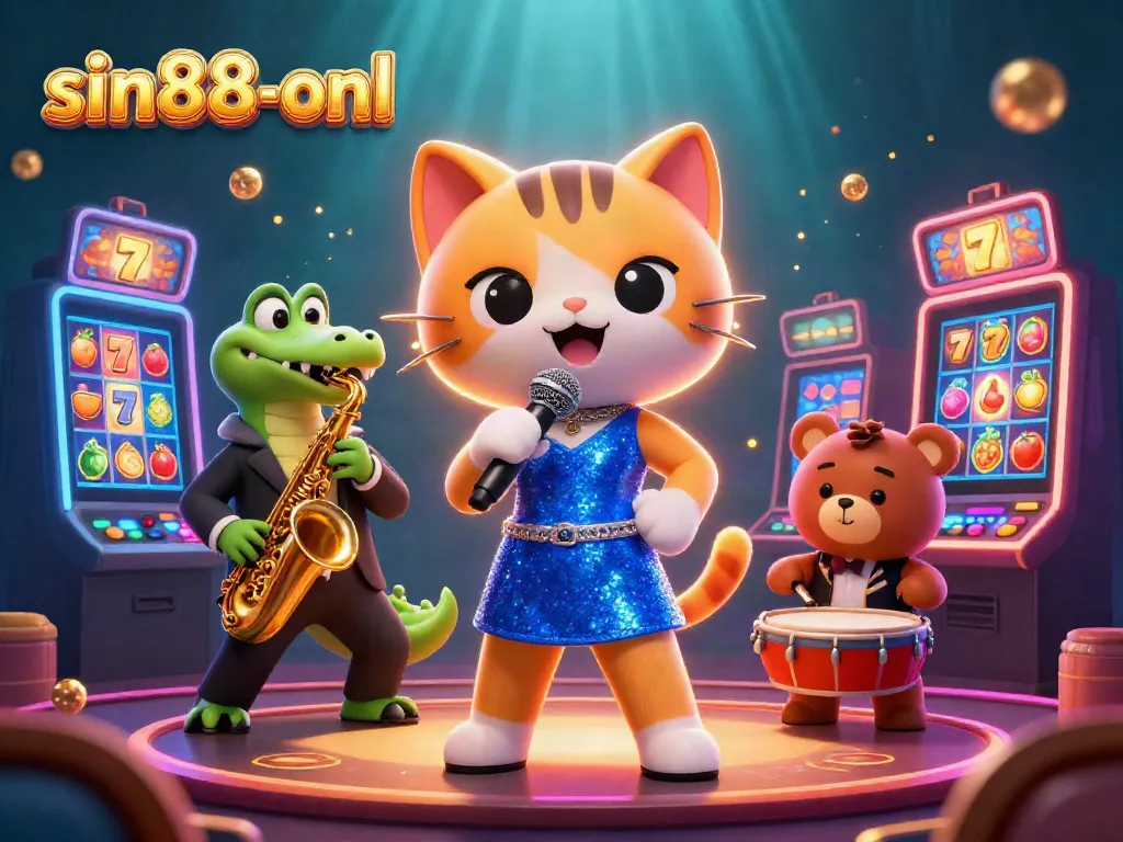 Experience thrilling gaming excitement at sin88-onl with vibrant slot machines, colorful characters, and electrifying atmosphere.