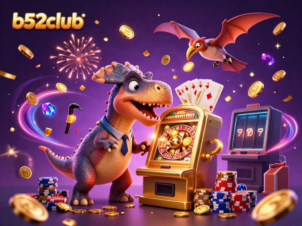 Experience the thrill of b52club with a dinosaur-themed jackpot scene full of excitement and vibrant energy.