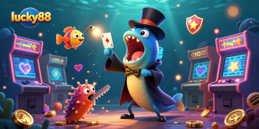 Experience the thrill of winning at lucky88 with vibrant gaming elements and animated characters.