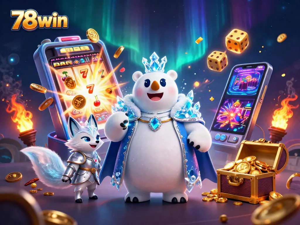 Get ready to win with 78win's exciting casino adventures featuring vibrant slot machines and royal characters.