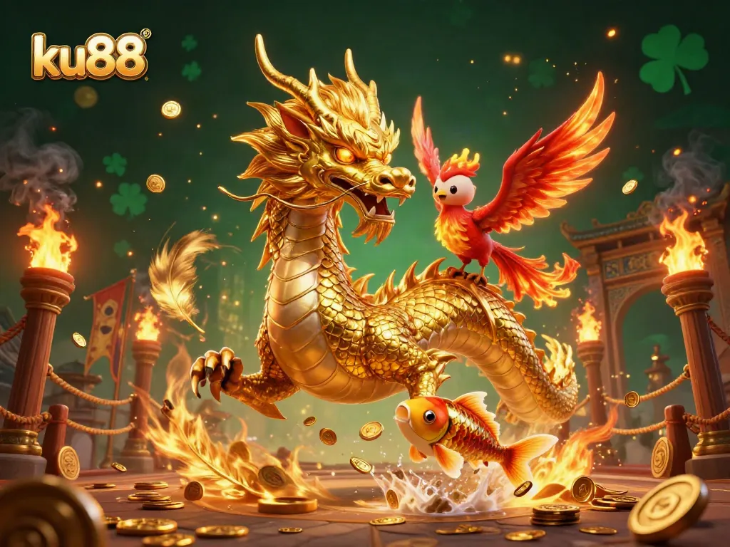Experience thrilling action on the ku88 platform with vibrant dragons, phoenixes, and riches.