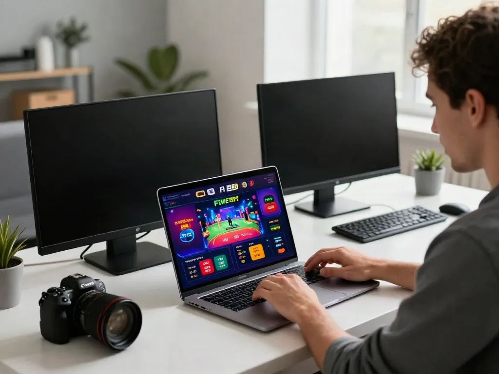Experience the excitement of FIVE88 online gambling platform with a user engaged in sports betting.