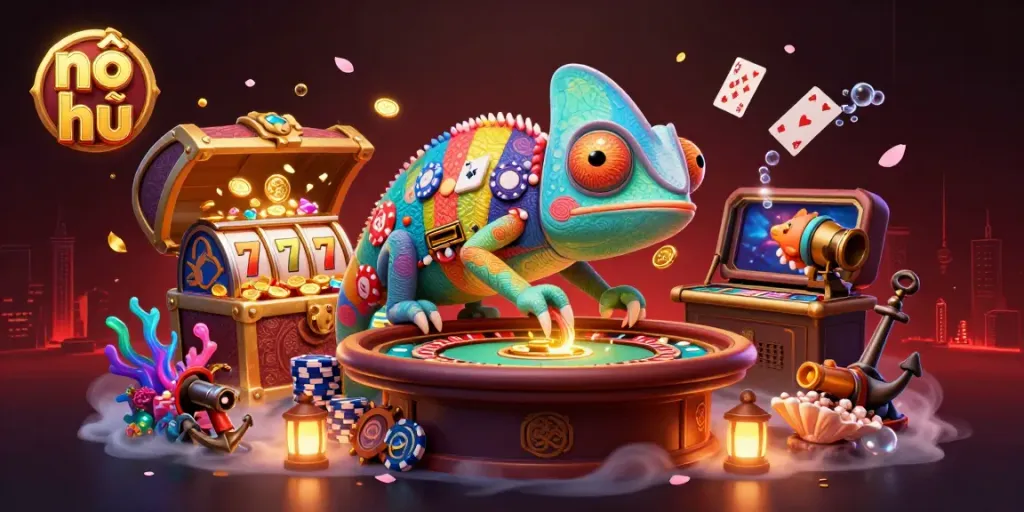 Spin the nổ hũ jackpot with vibrant casino elements and stunning characters in a dazzling atmosphere.