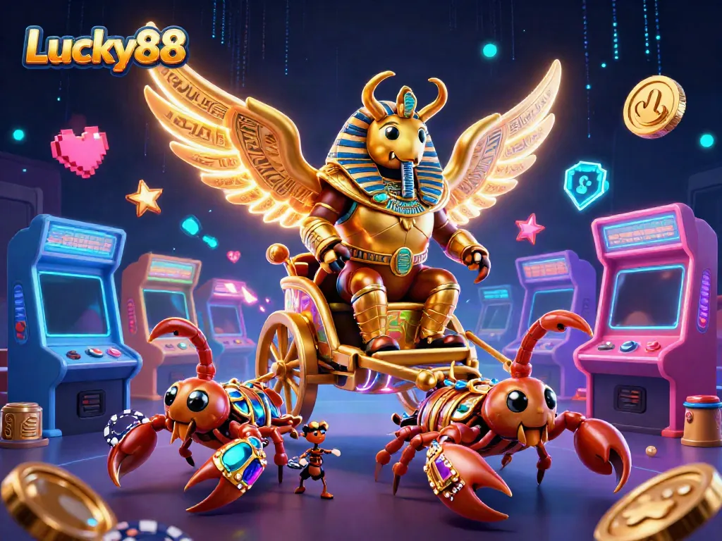 Experience thrilling gameplay at Lucky88 with our immersive 3D casino scene full of vibrant game elements.