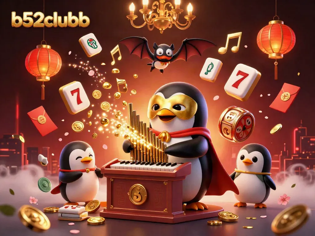 Experience the thrill of b52clubb as the phantom opera penguin entertains with golden coins and lucky gaming symbols.