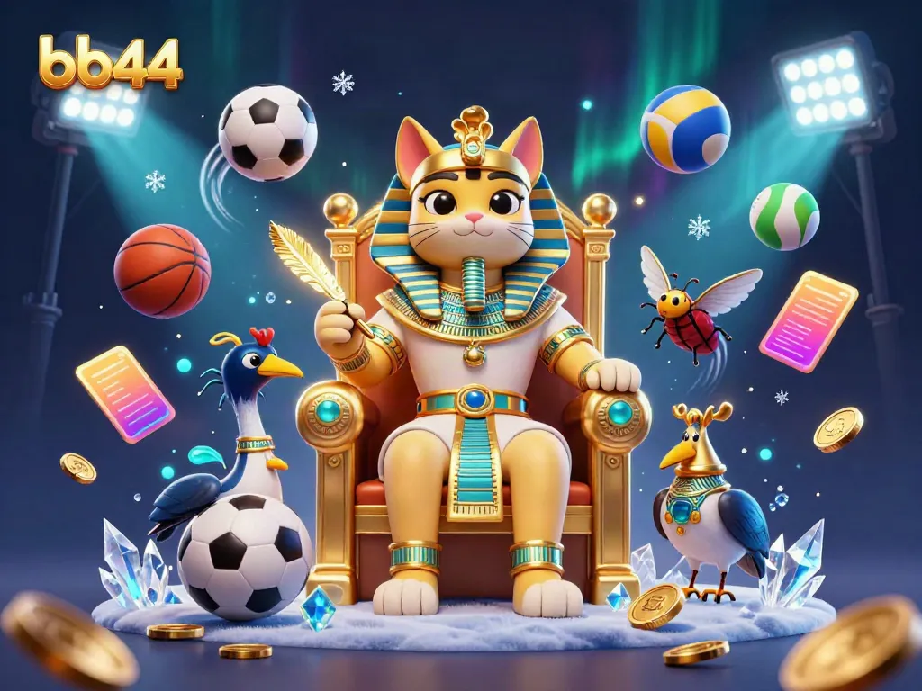 Experience thrilling gameplay with bb44, featuring a pharaoh cat amidst dynamic sports betting elements.