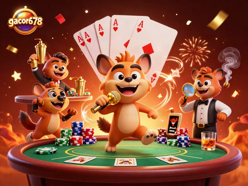 Engage in vibrant gacor678 casino action with hyenas enjoying games and comedy.