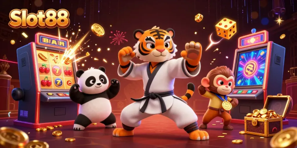 Experience the excitement of Slot88 casinos with animated characters and vibrant gaming elements.