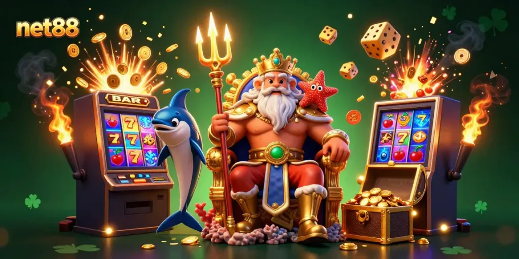 Experience thrilling gameplay at net88 with Neptune, the trident king, surrounded by exciting casino elements.