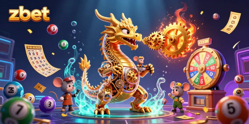 Experience thrilling gaming with zbet, featuring a golden dragon and vibrant casino elements.