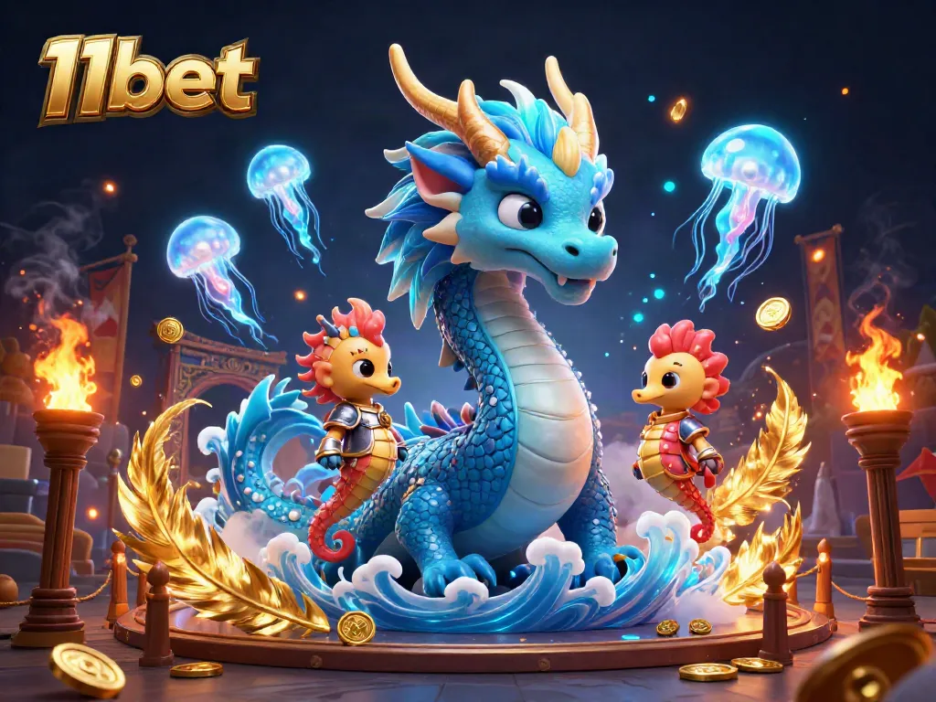 Experience the thrill of 11bet with a spectacular 3D casino scene featuring vibrant characters, gold coins, and dynamic casino elements.