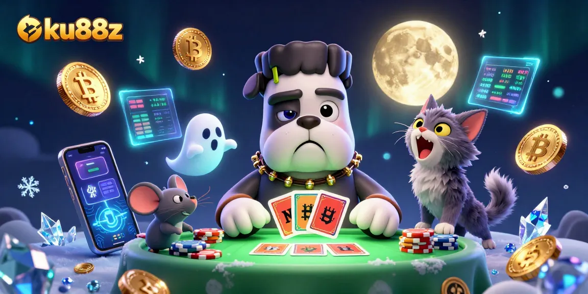 ku88z showcases a thrilling 3D casino scene with unique characters and vibrant crypto elements.