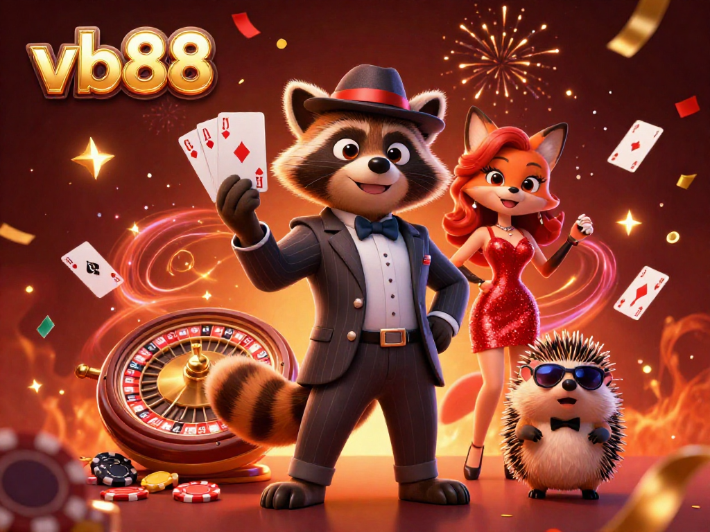 Win big at vb88 with charming characters and vibrant casino elements in a dynamic 3D illustration.