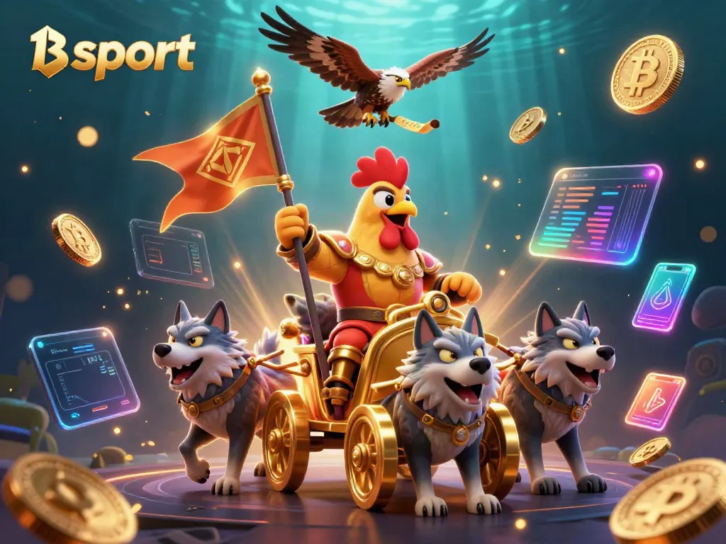Experience the excitement of Bsport gaming with dynamic scenes of luck and fortune in this vibrant illustration.
