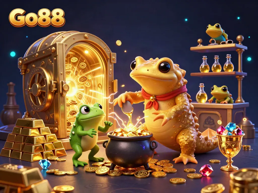 Experience excitement at Go88 with a vibrant, golden scene of casino luxury and gaming fun.