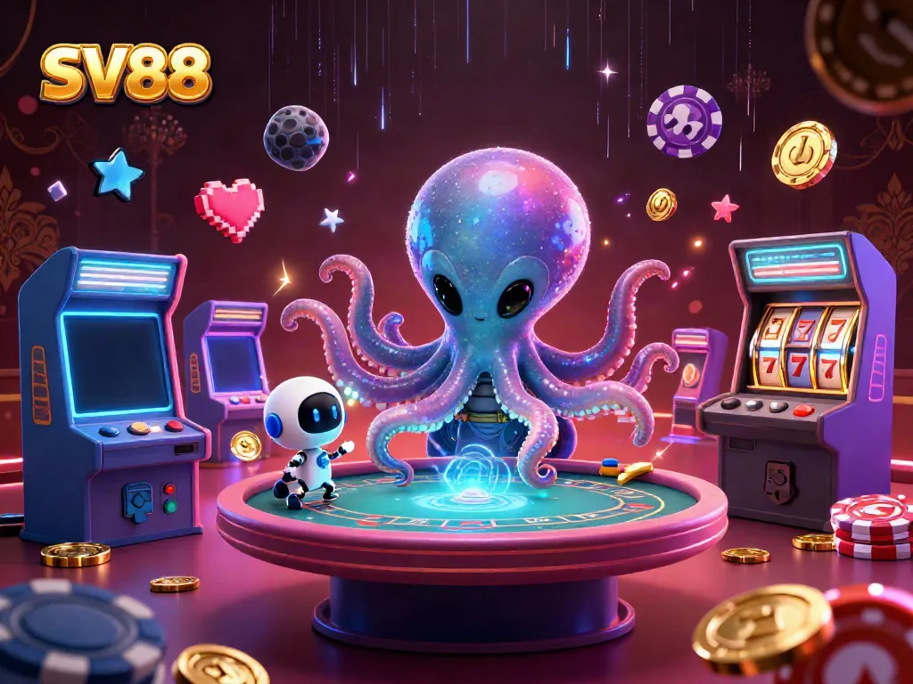 Join the thrilling action at SV88 with a vibrant 3D alien octopus and gaming excitement!