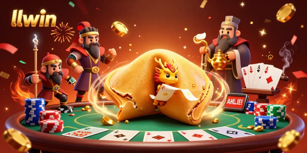 Experience gaming excitement at llwin with a vibrant 3D casino world filled with poker elements and mythical characters.
